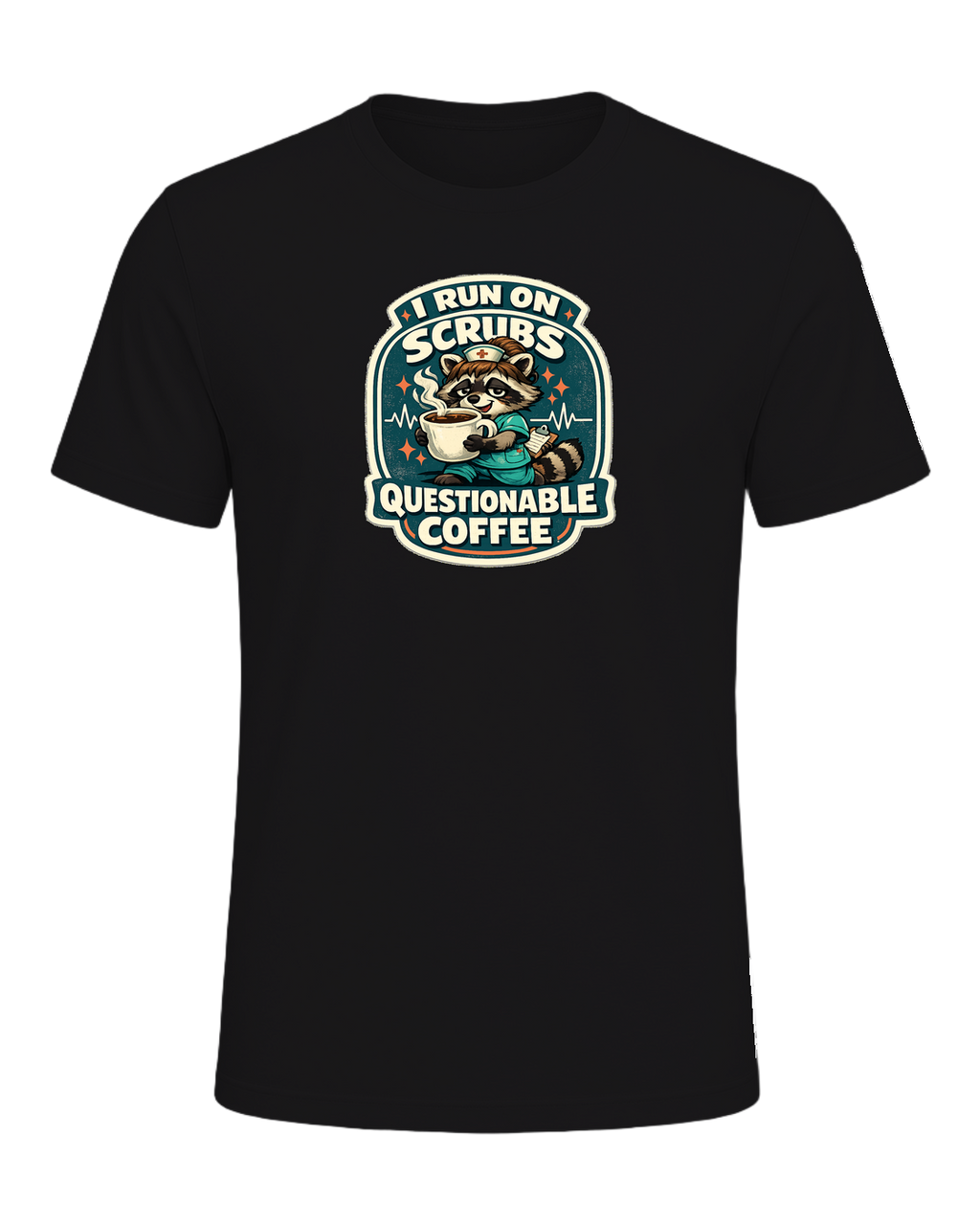 I Run On Scrubs & Questionable Coffee Tee — Dark Grey Heather