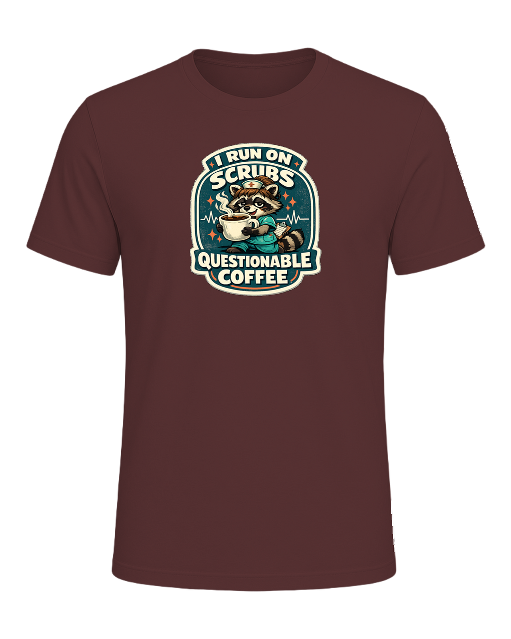 I Run On Scrubs & Questionable Coffee Tee — Heather Maroon