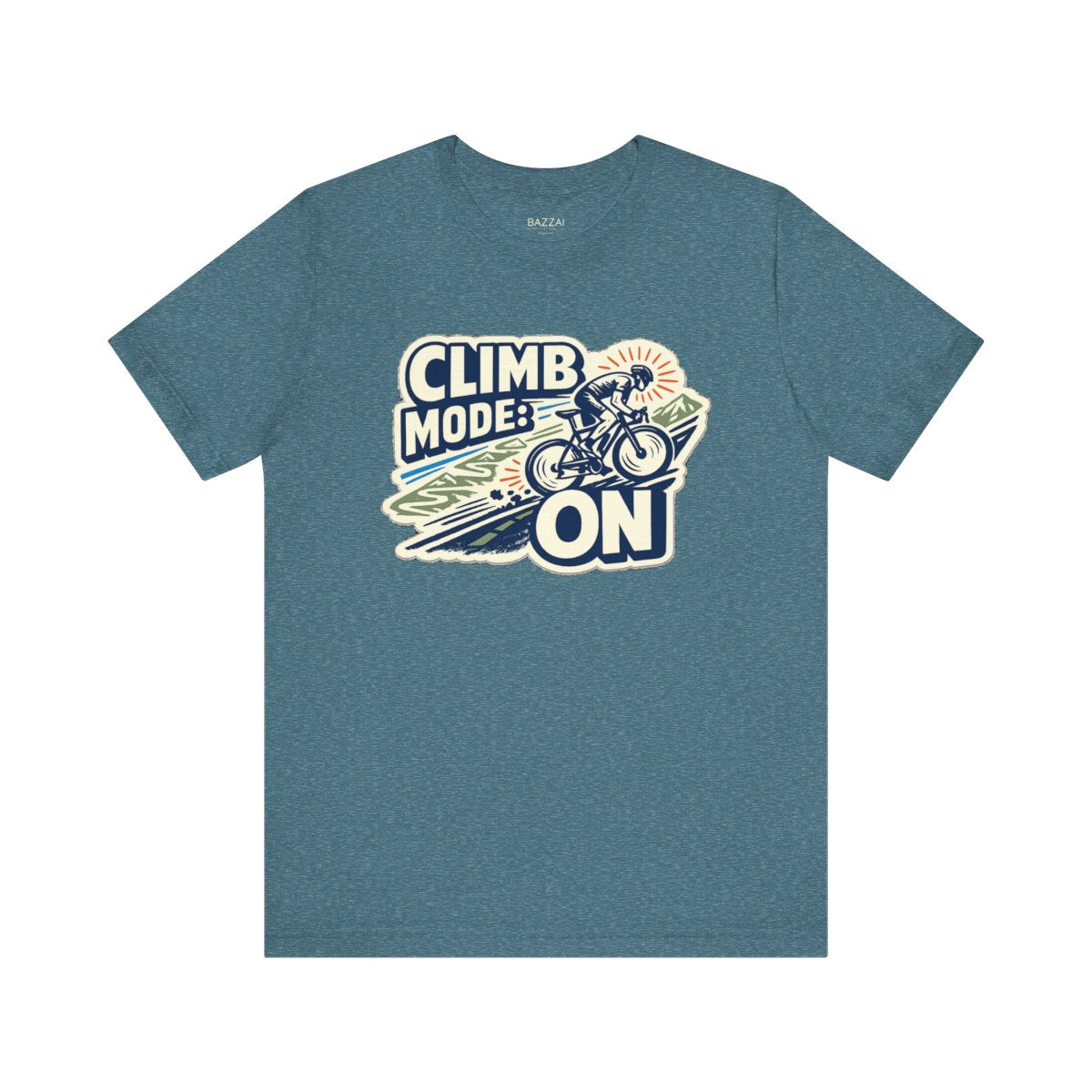 Funny Gym T-Shirt — Climb Mode: On — cyclist t-shirt design by Reggie
