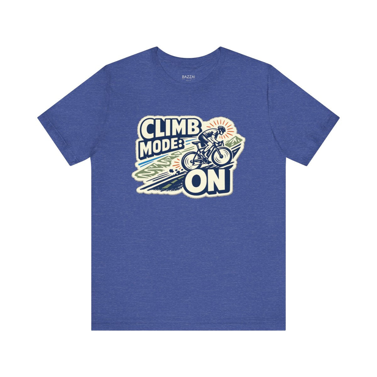 Funny Gym T-Shirt — Climb Mode: On — cyclist t-shirt design by Reggie