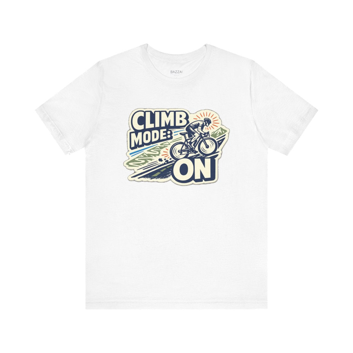 Funny Gym T-Shirt — Climb Mode: On — cyclist t-shirt design by Reggie