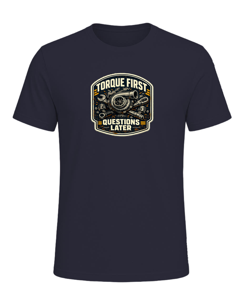 Torque First Questions Later Tee — Heather Navy