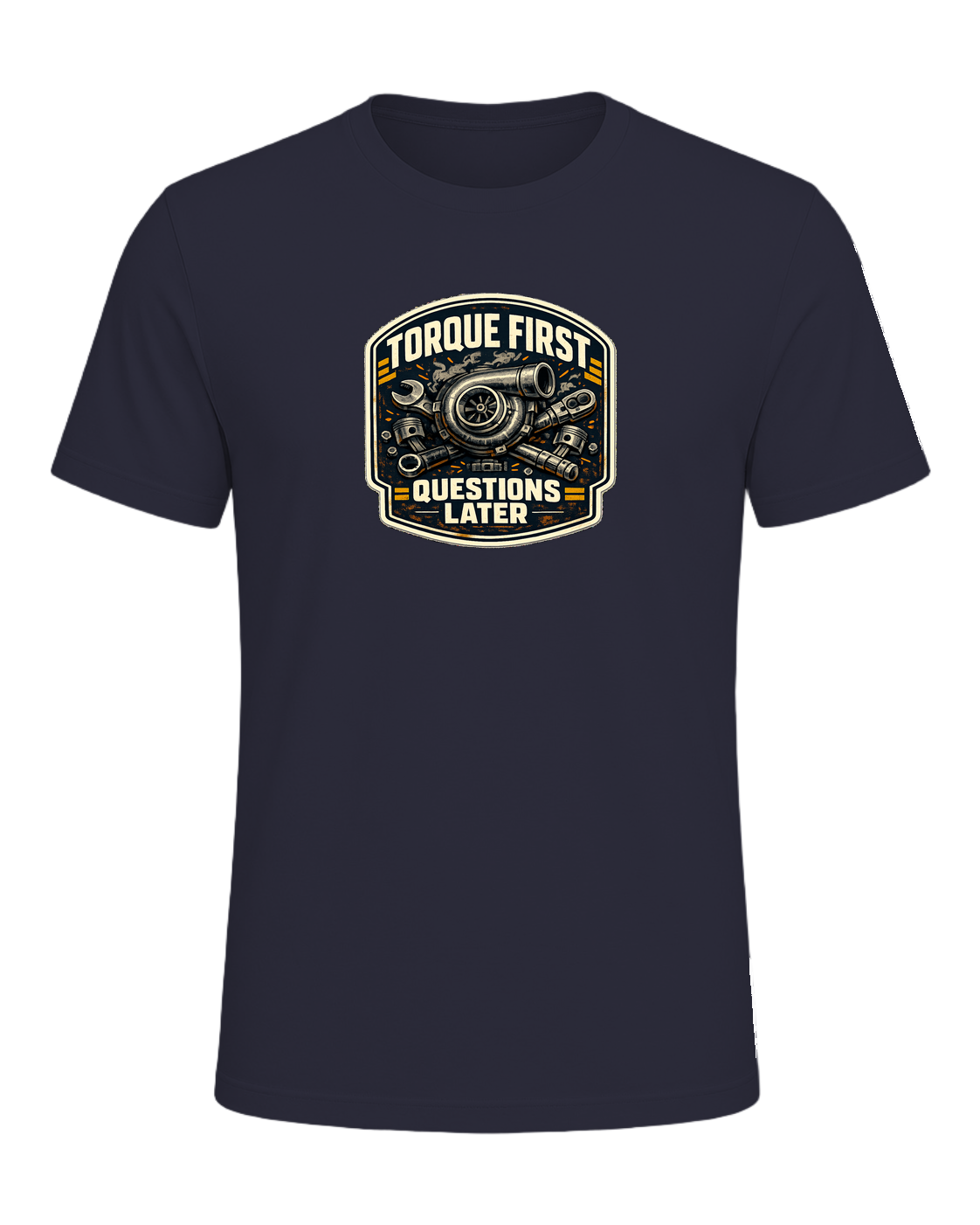 Torque First Questions Later Tee — Heather Navy