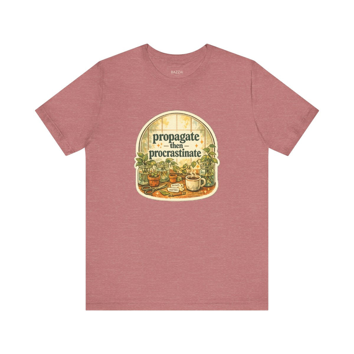 Funny Houseplant T-Shirt — Propagate Then Procrastinate — plant mom t-shirt design by Margaux