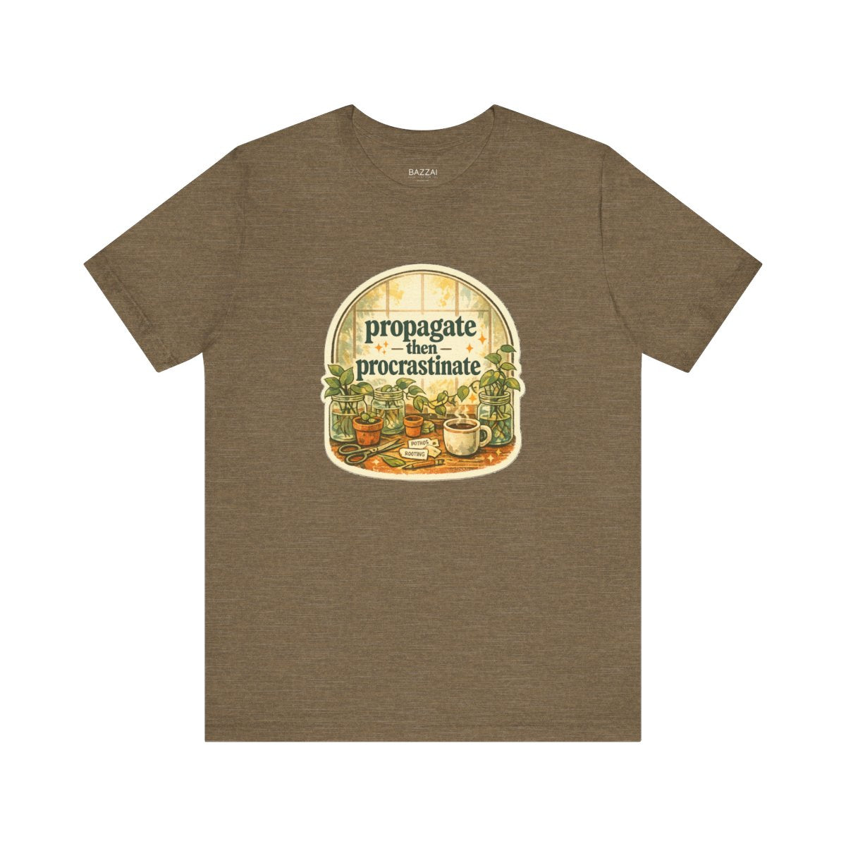 Funny Houseplant T-Shirt — Propagate Then Procrastinate — plant mom t-shirt design by Margaux