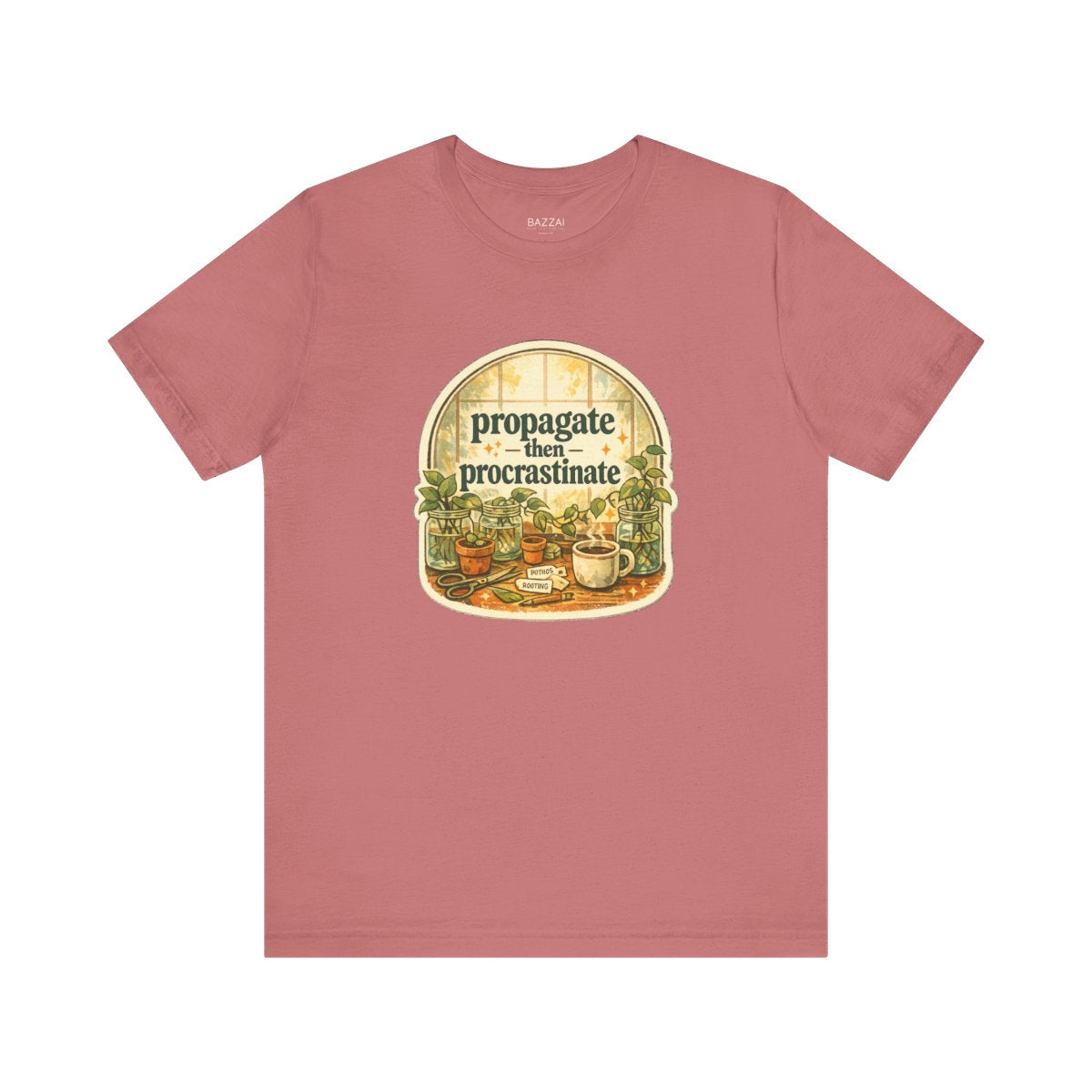 Funny Houseplant T-Shirt — Propagate Then Procrastinate — plant mom t-shirt design by Margaux