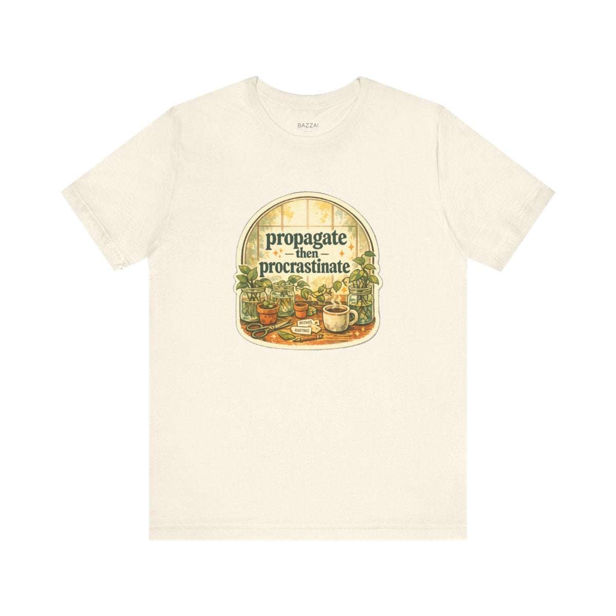 Funny Houseplant T-Shirt — Propagate Then Procrastinate — plant mom t-shirt design by Margaux