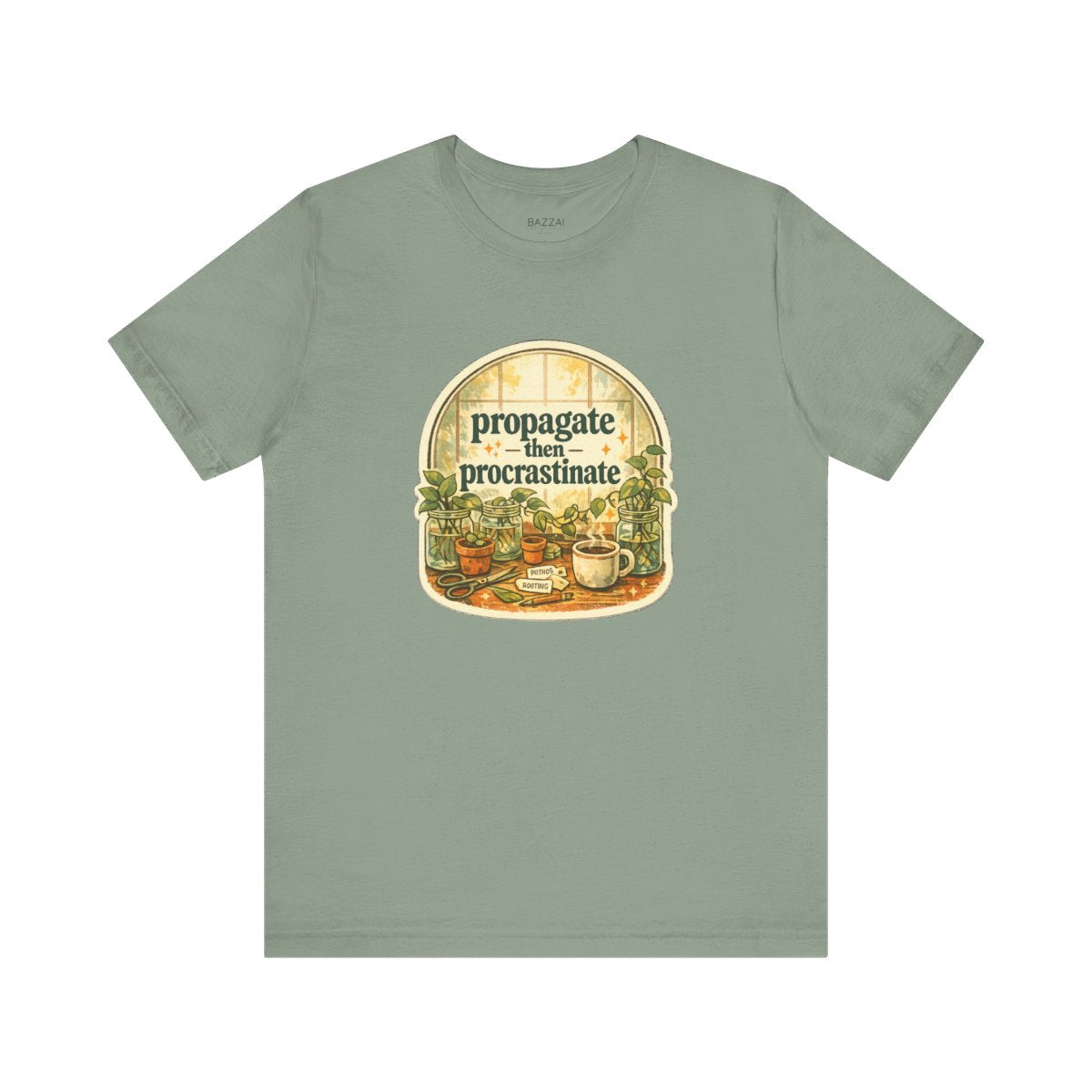 Funny Houseplant T-Shirt — Propagate Then Procrastinate — plant mom t-shirt design by Margaux