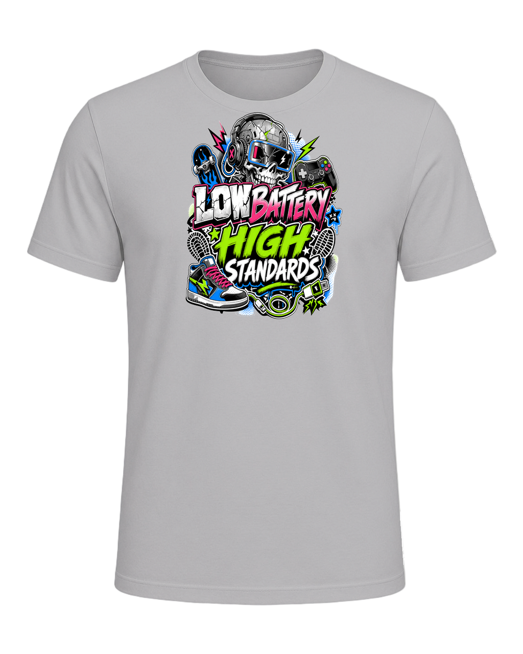 LOW BATTERY HIGH STANDARDS — Athletic Heather