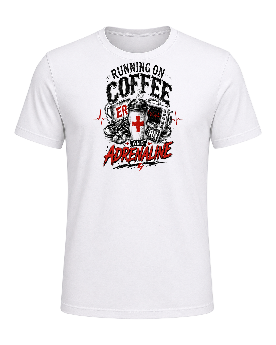RUNNING ON COFFEE AND ADRENALINE — White