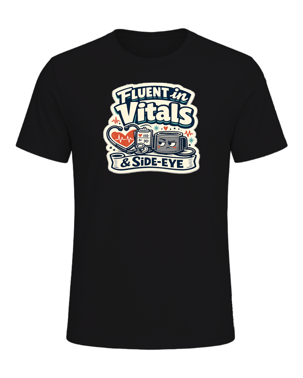 Fluent In Vitals & Side-eye Tee — Dark Grey Heather
