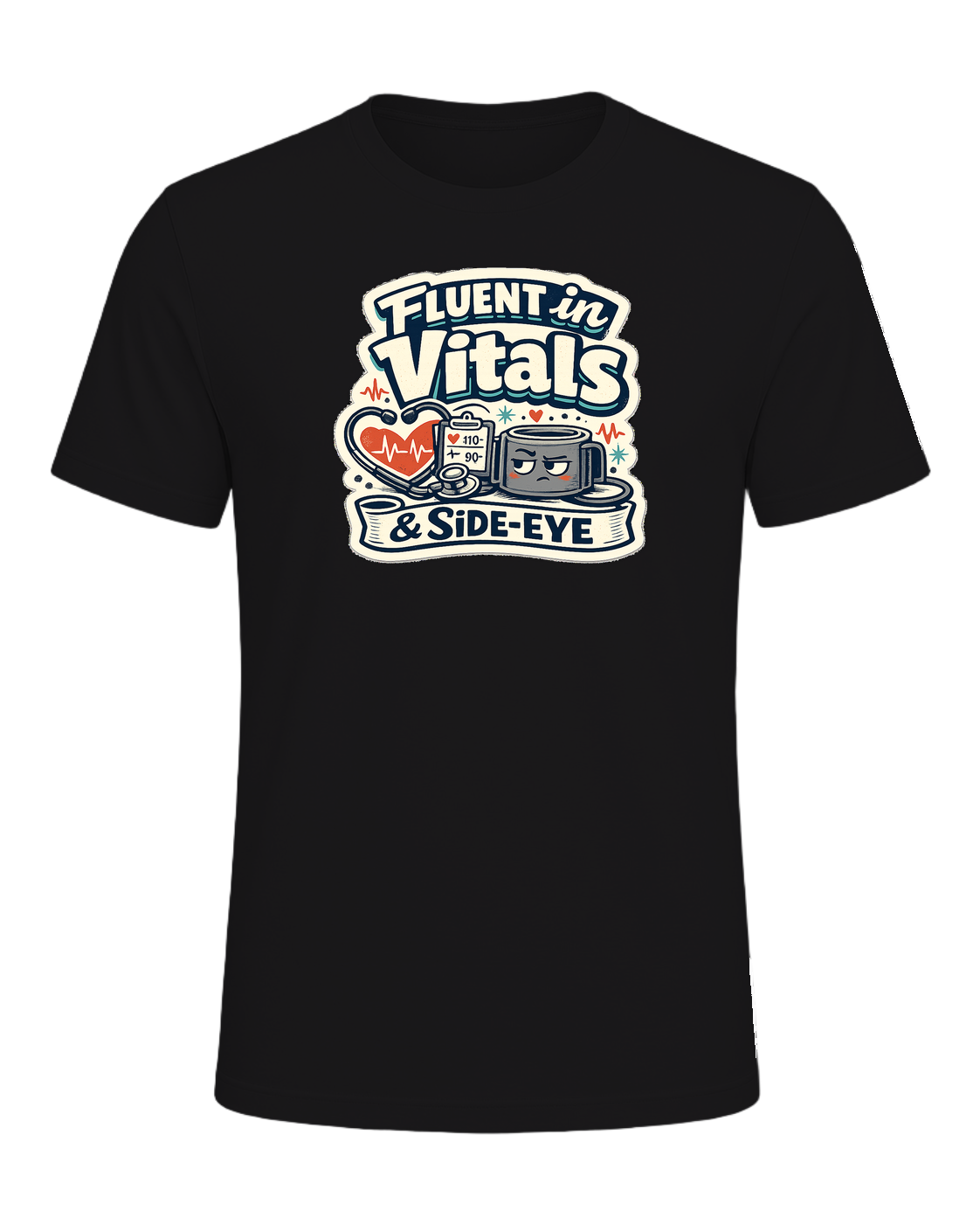 Fluent In Vitals & Side-eye Tee — Dark Grey Heather