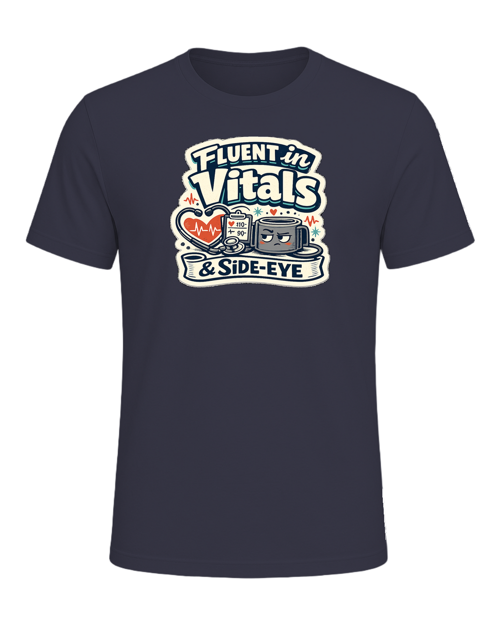 Fluent In Vitals & Side-eye Tee — Heather Midnight Navy