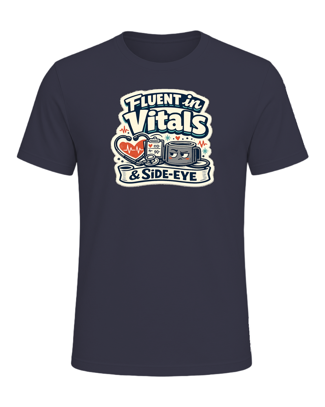 Fluent In Vitals & Side-eye Tee — Heather Midnight Navy