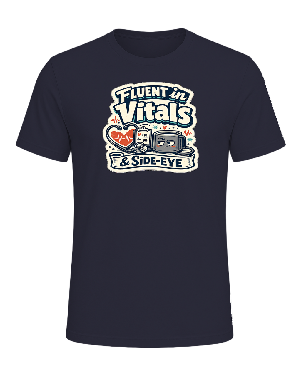 Fluent In Vitals & Side-eye Tee — Heather Navy
