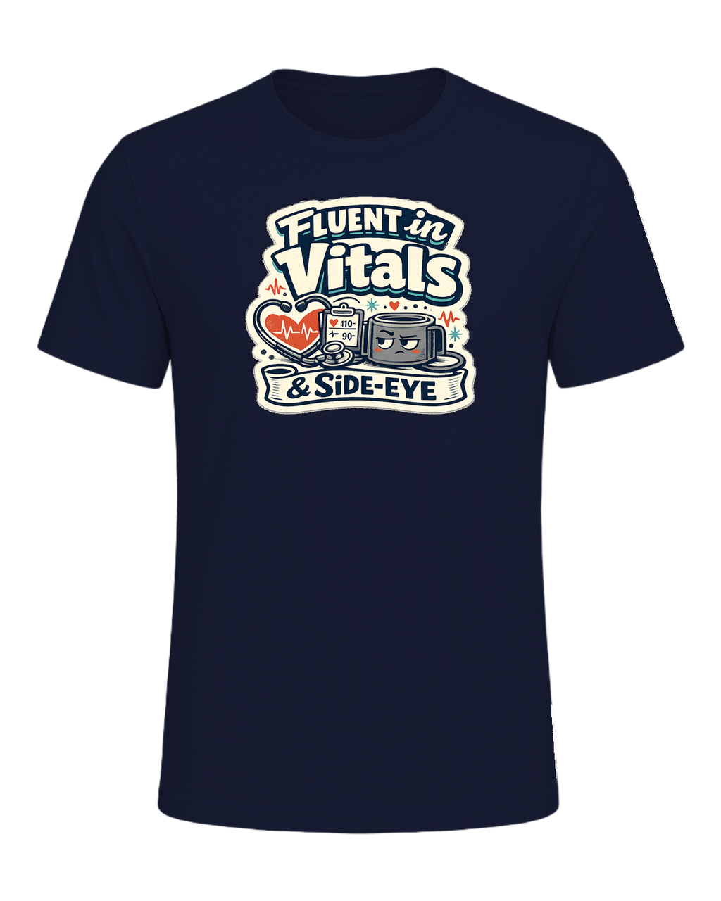 Fluent In Vitals & Side-eye Tee — Navy
