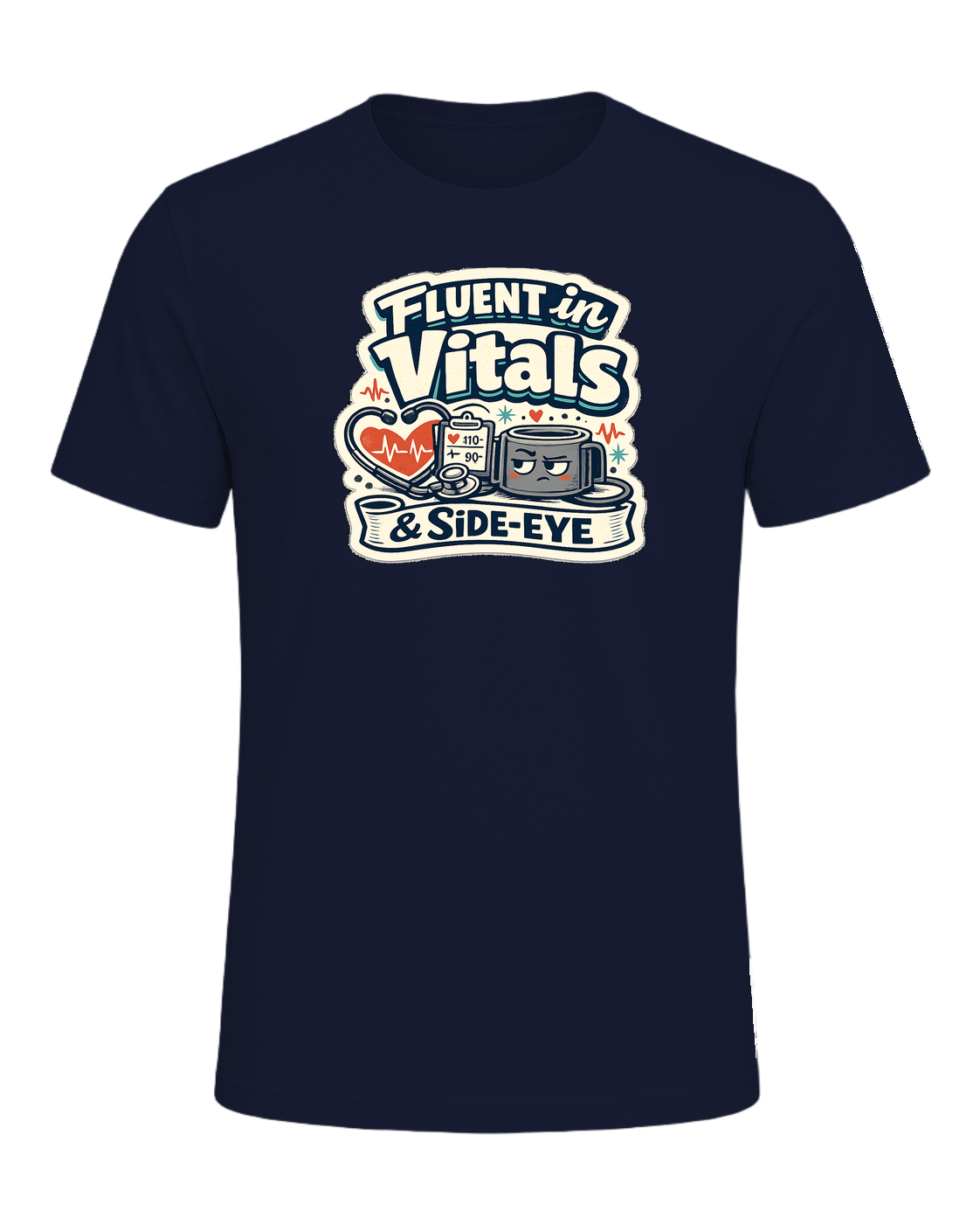 Fluent In Vitals & Side-eye Tee — Navy