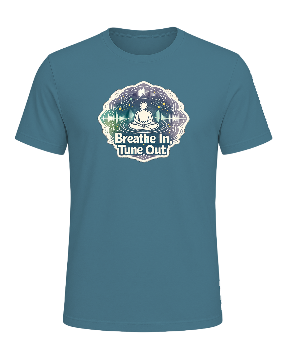 Breathe In, Tune Out Tee — Heather Deep Teal