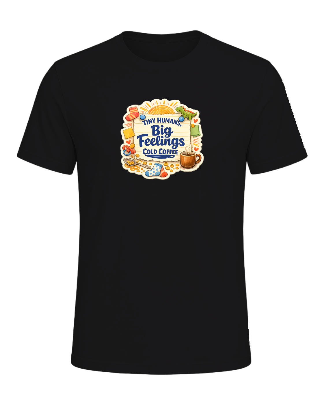 Tiny Humans, Big Feelings, Cold Coffee Tee — Dark Grey Heather