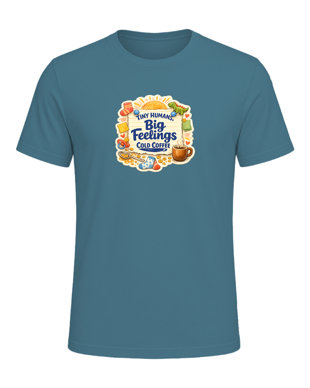 Tiny Humans, Big Feelings, Cold Coffee Tee — Heather Deep Teal