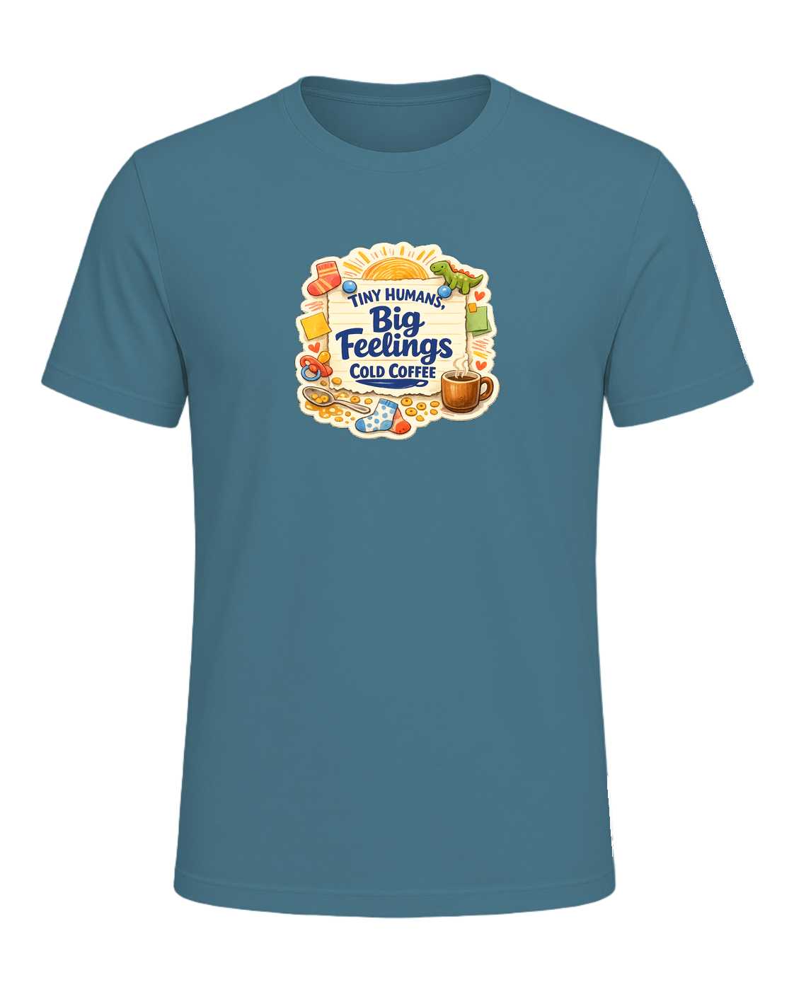 Tiny Humans, Big Feelings, Cold Coffee Tee — Heather Deep Teal