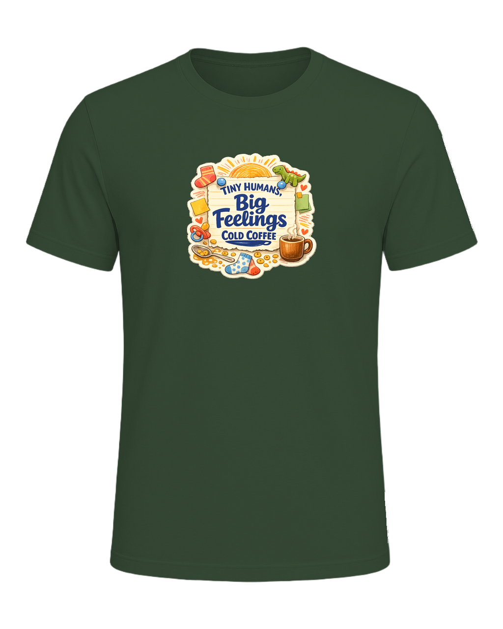 Tiny Humans, Big Feelings, Cold Coffee Tee — Heather Forest