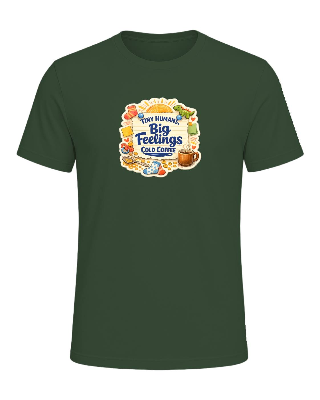 Tiny Humans, Big Feelings, Cold Coffee Tee — Heather Forest