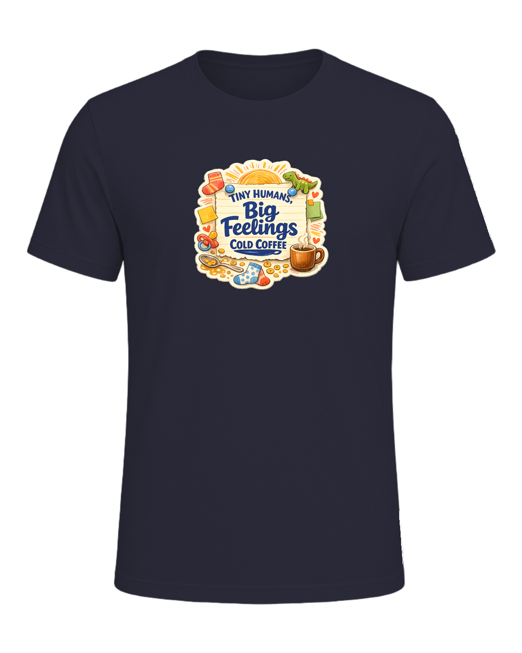 Tiny Humans, Big Feelings, Cold Coffee Tee — Heather Navy