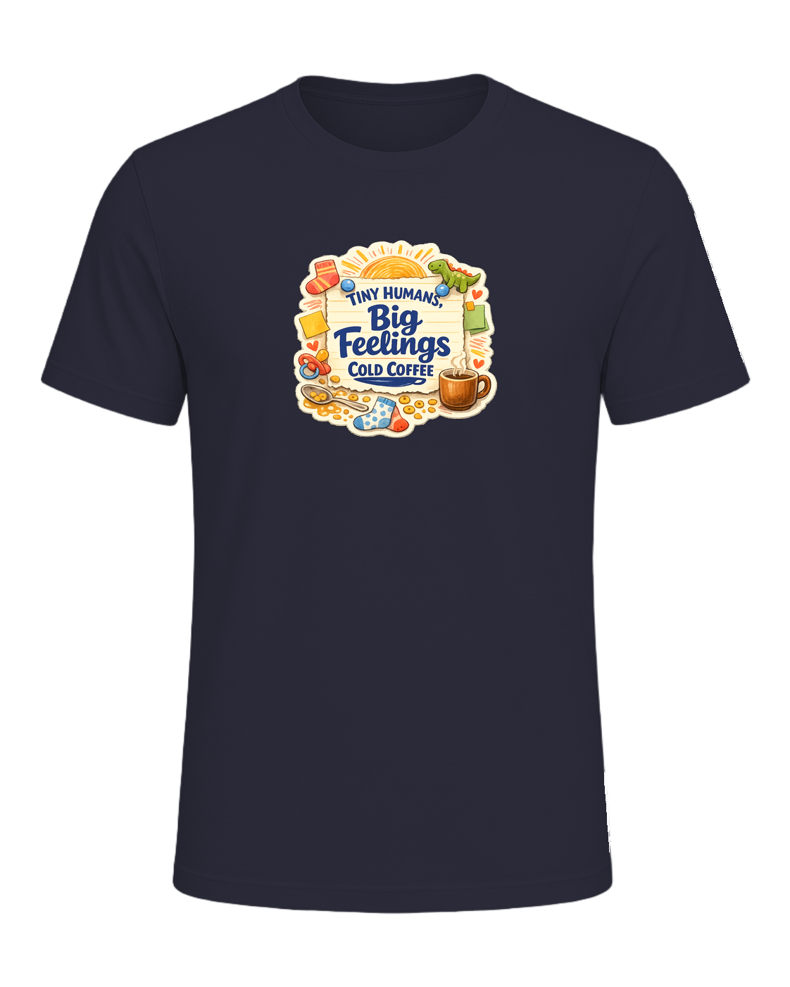 Tiny Humans, Big Feelings, Cold Coffee Tee — Heather Navy