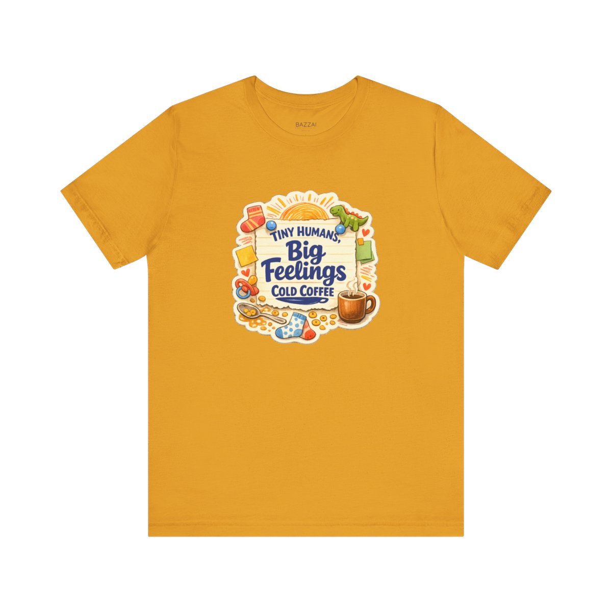 Funny Mom T-Shirt — Tiny Humans, Big Feelings, Cold Coffee — mom chaos t-shirt design by June