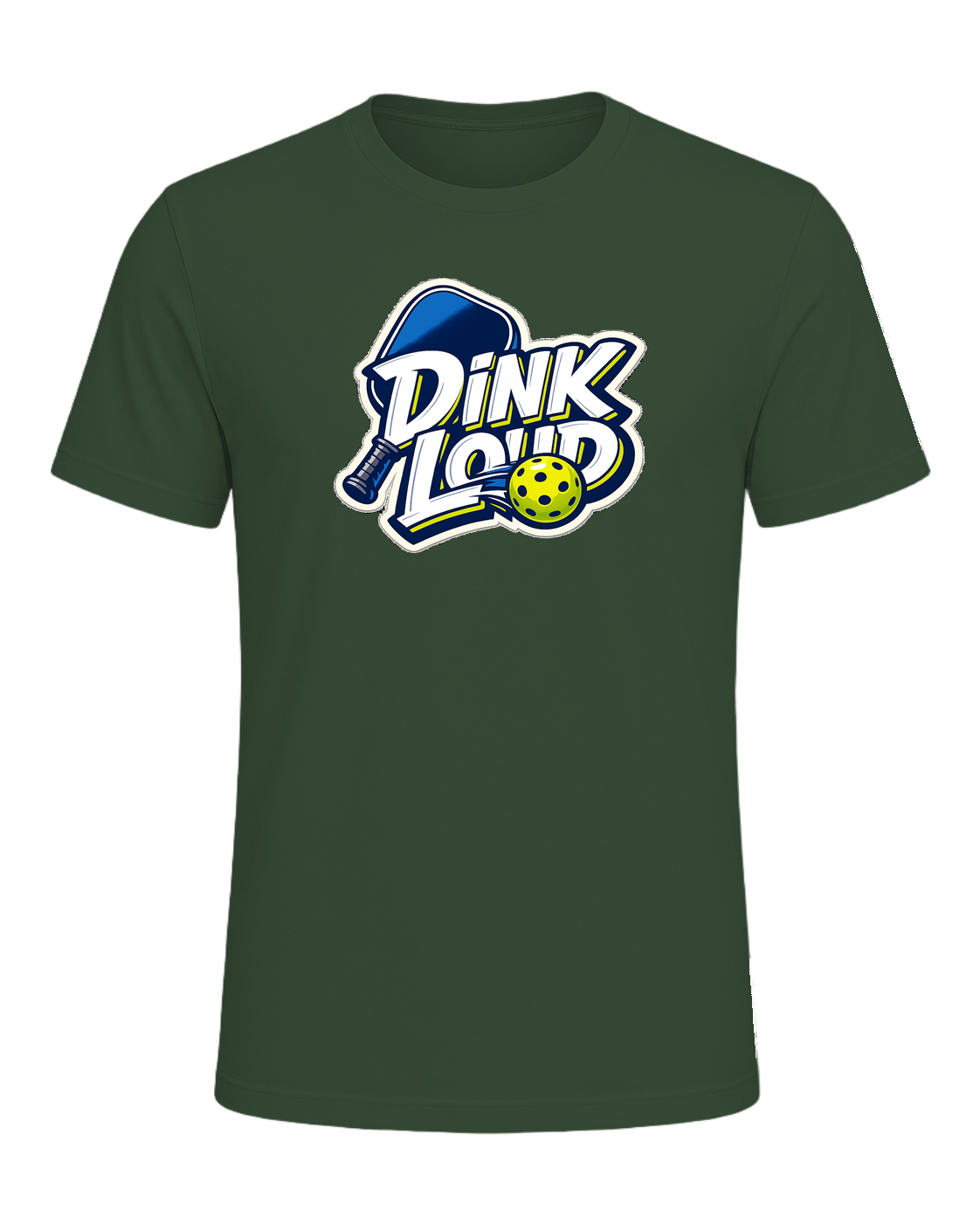 A loud, high-contrast pickleball tee for players who dink soft and talk loud. — Heather Forest