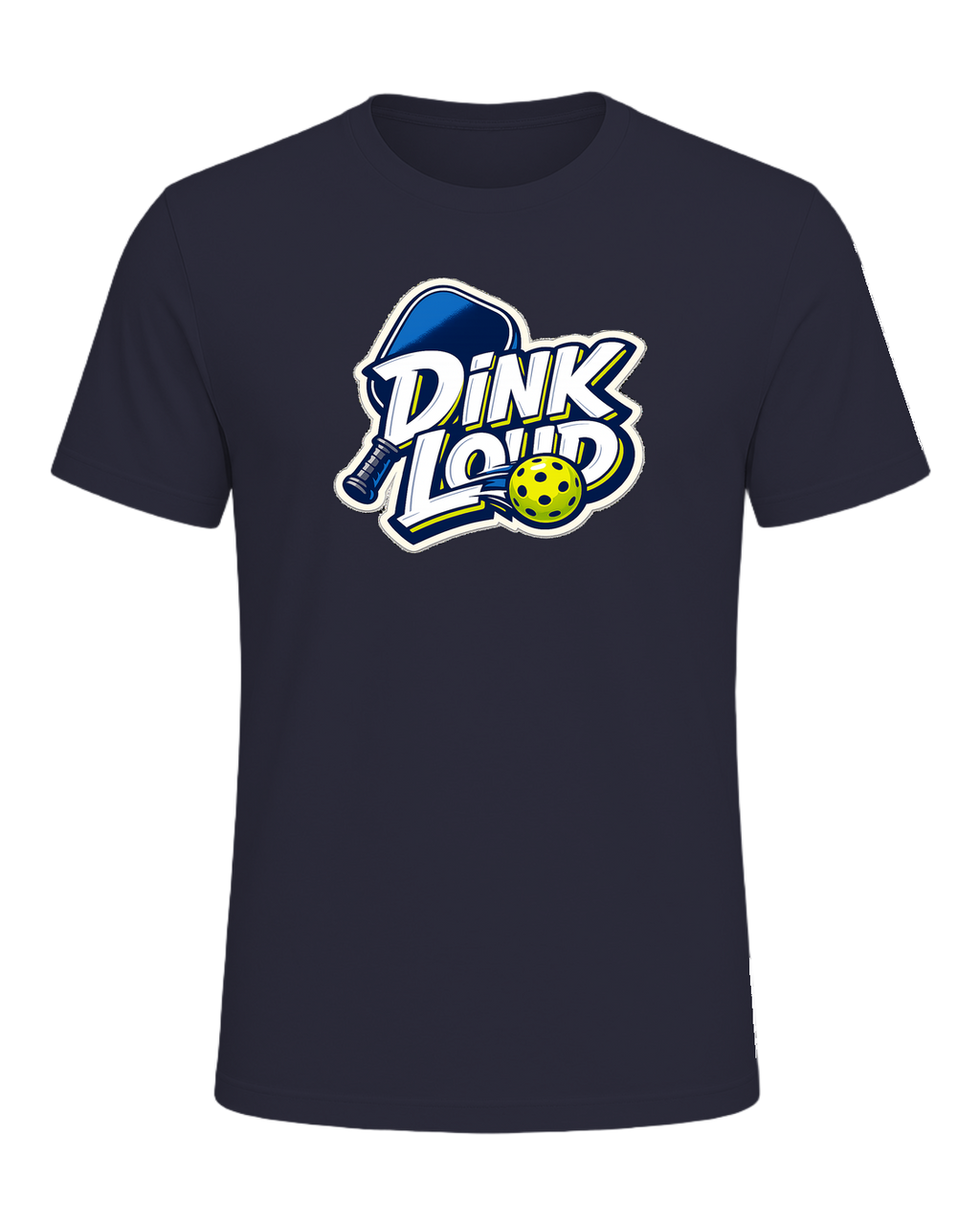 A loud, high-contrast pickleball tee for players who dink soft and talk loud. — Heather Navy