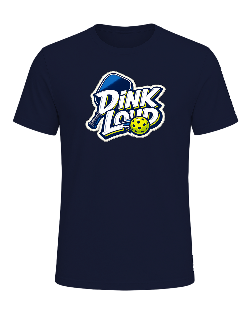 A loud, high-contrast pickleball tee for players who dink soft and talk loud. — Navy