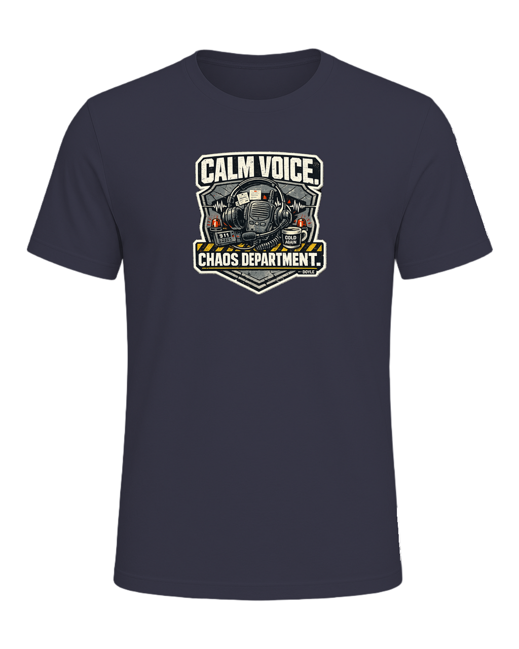 Calm Voice. Chaos Department. Tee — Heather Midnight Navy