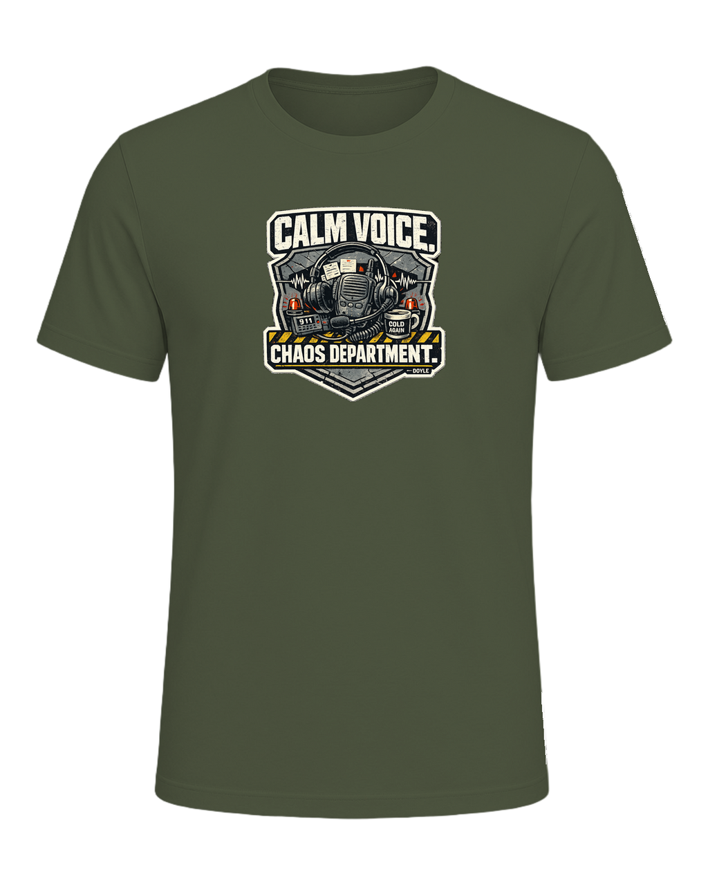 Calm Voice. Chaos Department. Tee — Military Green
