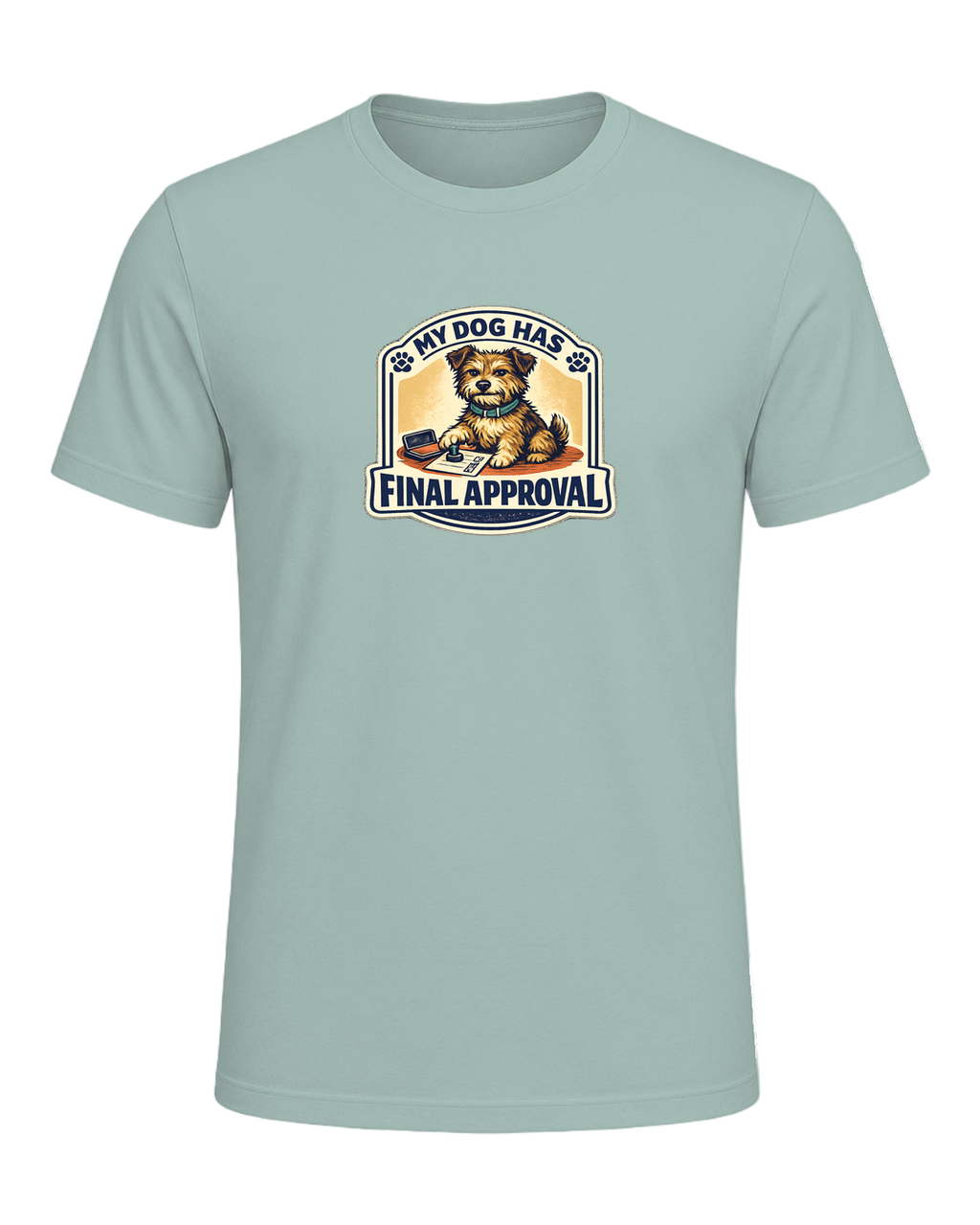 A funny illustrated dog-lover tee for anyone whose pup gets the final vote. — Dusty Blue