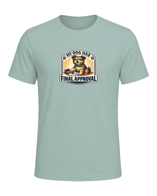 A funny illustrated dog-lover tee for anyone whose pup gets the final vote. — Dusty Blue