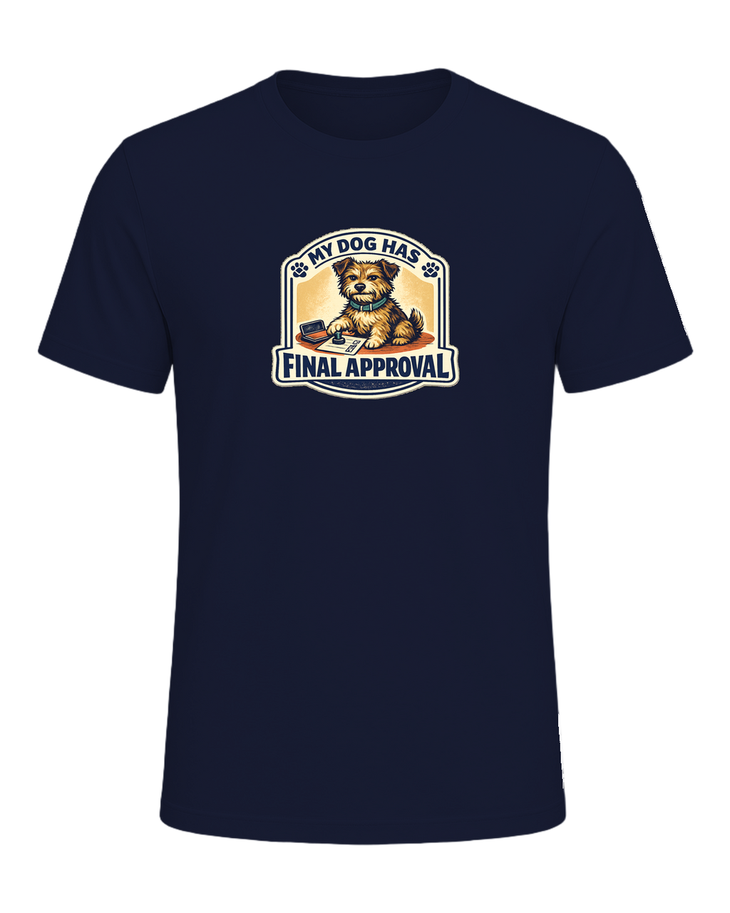 A funny illustrated dog-lover tee for anyone whose pup gets the final vote. — Navy