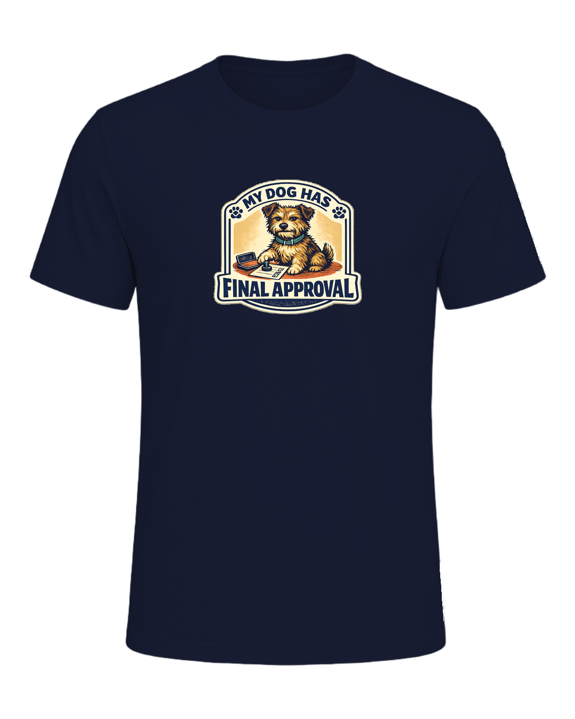 A funny illustrated dog-lover tee for anyone whose pup gets the final vote. — Navy