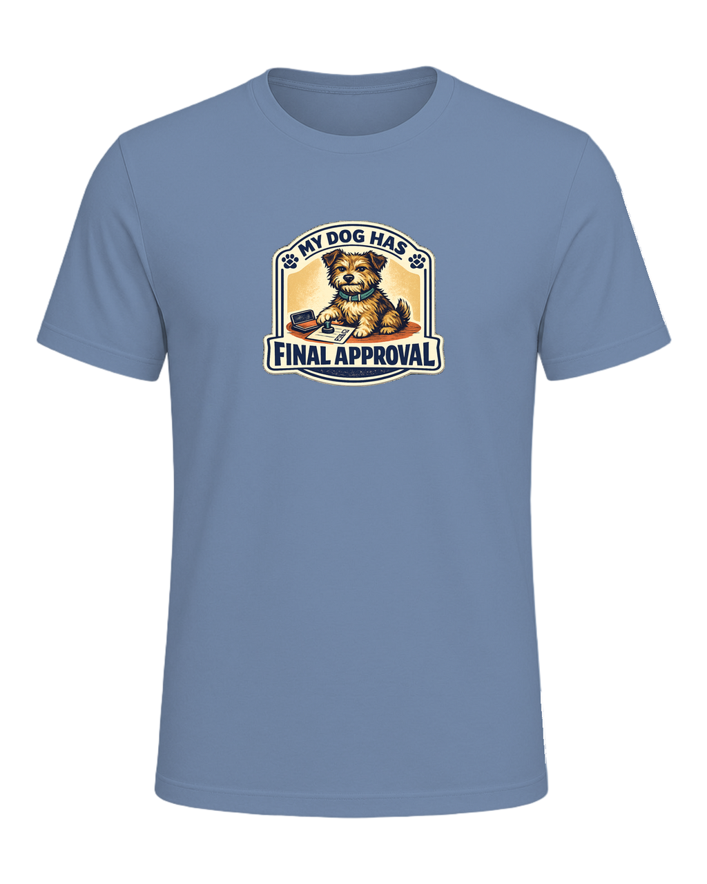 A funny illustrated dog-lover tee for anyone whose pup gets the final vote. — Steel Blue