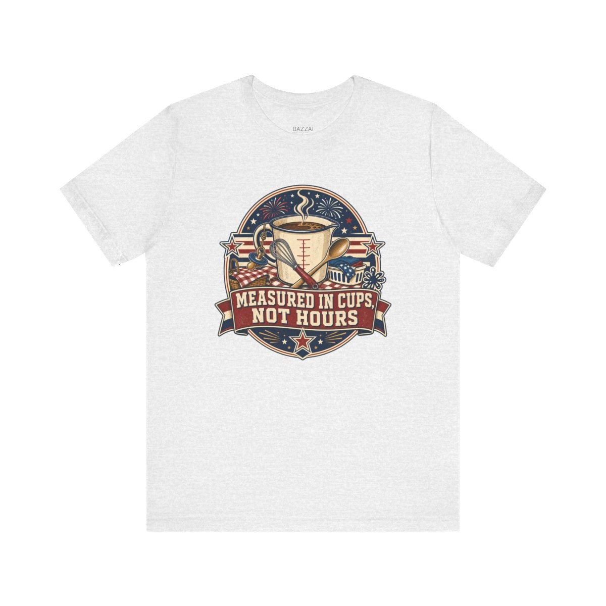 Tired Mom T-Shirt — Measured in Cups, Not Hours — mom chaos t-shirt design