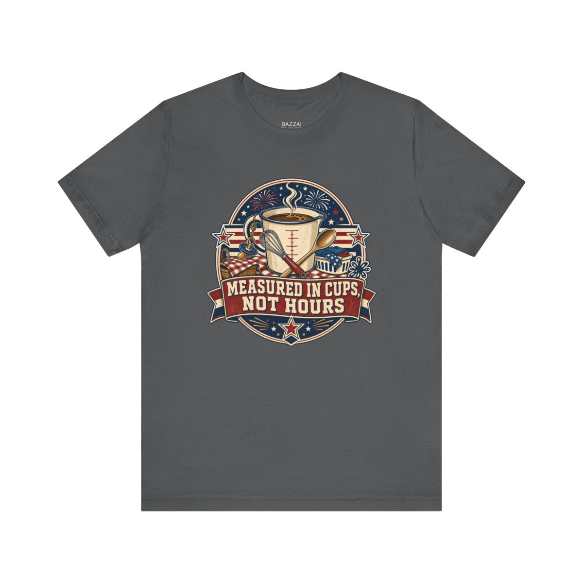 Tired Mom T-Shirt — Measured in Cups, Not Hours — mom chaos t-shirt design