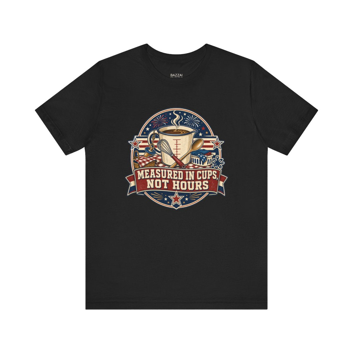 Tired Mom T-Shirt — Measured in Cups, Not Hours — mom chaos t-shirt design
