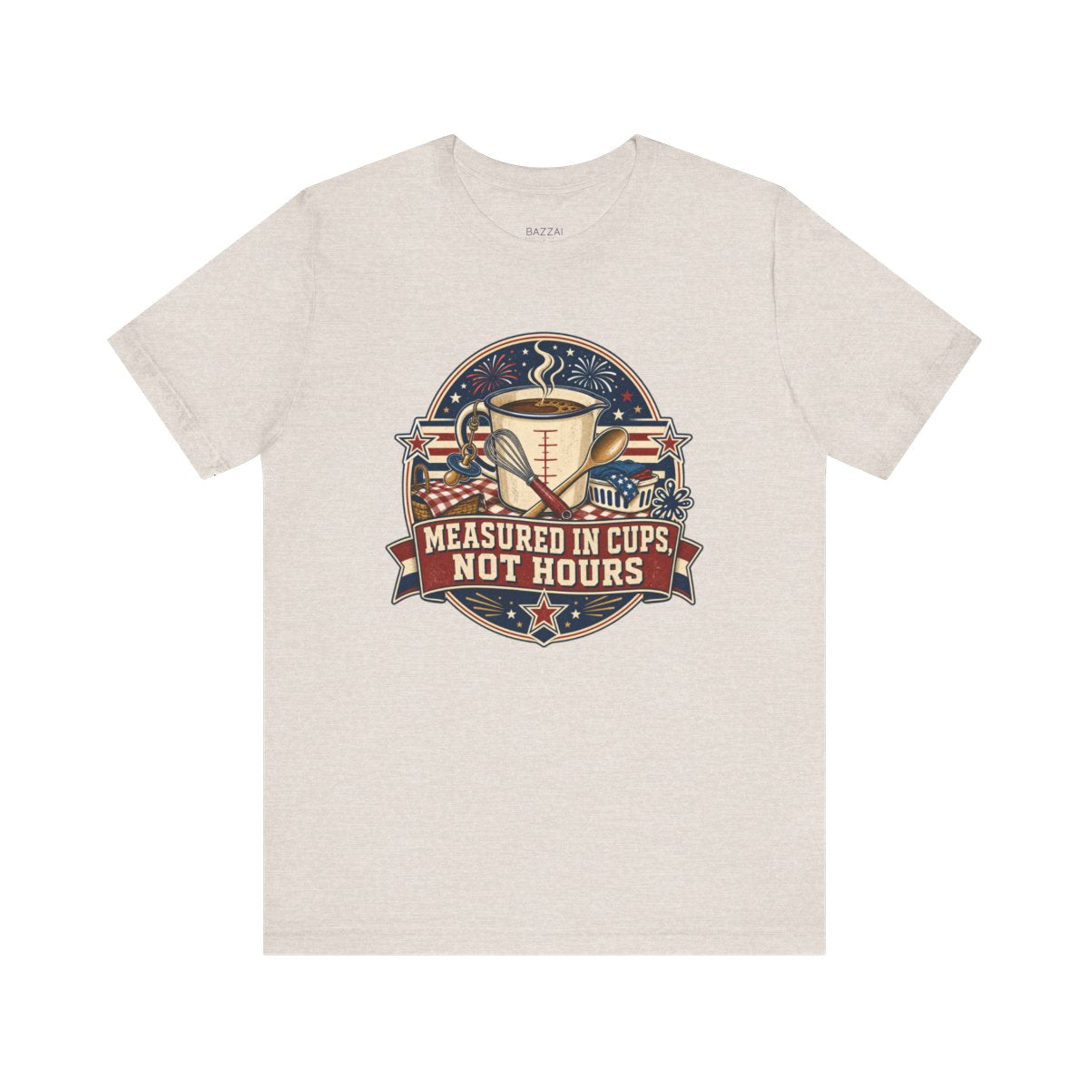 Tired Mom T-Shirt — Measured in Cups, Not Hours — mom chaos t-shirt design