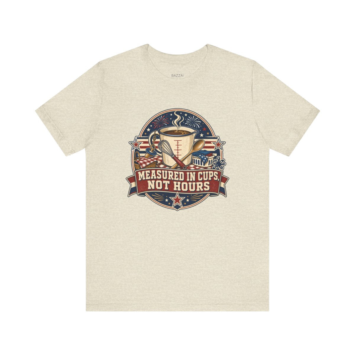 Tired Mom T-Shirt — Measured in Cups, Not Hours — mom chaos t-shirt design