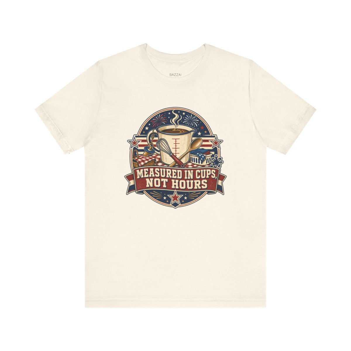 Tired Mom T-Shirt — Measured in Cups, Not Hours — mom chaos t-shirt design