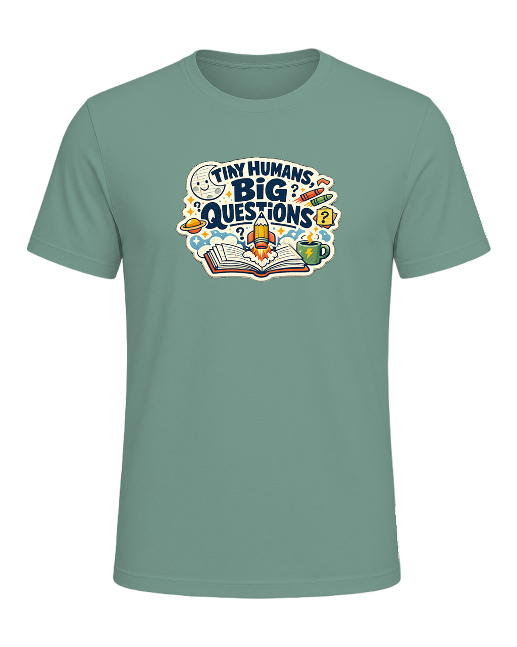 Tiny Humans, Big Questions Tee — Heather Dusty Blue