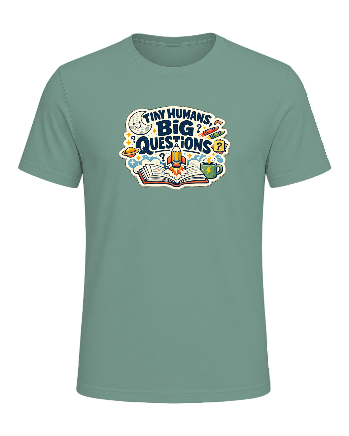 Tiny Humans, Big Questions Tee — Heather Dusty Blue
