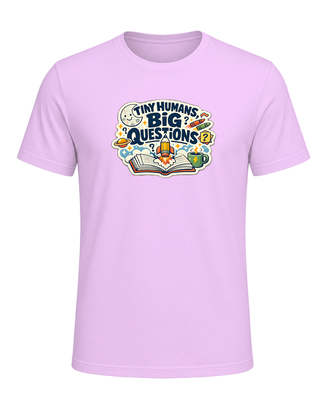 Tiny Humans, Big Questions Tee — Heather Prism Lilac
