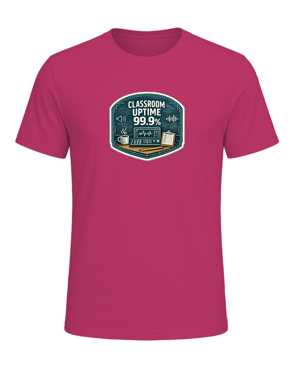 Classroom Uptime 99.9% Tee — Berry